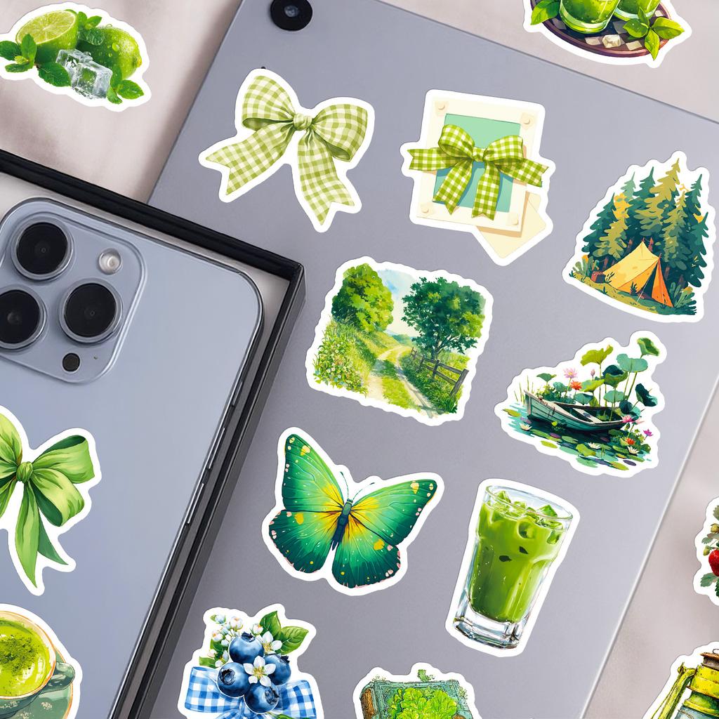 56PCS Green and Healthy Life Graffiti Stickers, Fresh Literary and Creative Notebook Stationery, Luggage Stickers