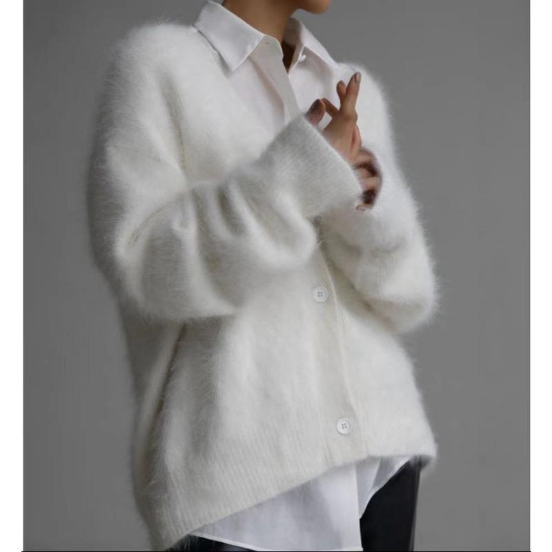 Autumn and Winter Imitation Mink Knitted Sweater Cardigan Lazy Loose Long-sleeved V-neck Sweater Jacket Women