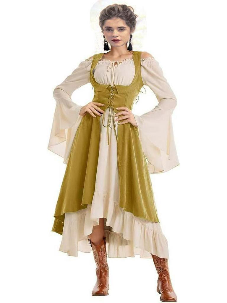 Retro Mittelalter Glockenärmel Bühnenkleid für Halloween