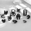 Electrophoretic Black Adjustable Snake Skull Love Spider Mask 11-piece Ring Set
