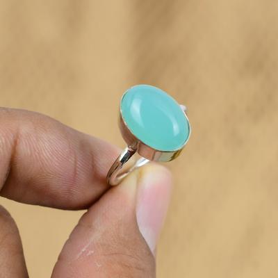 925 Sterlingsilber Ovaler Grüner Chalcedon Edelstein Hochzeitsversprechensring Größe 8