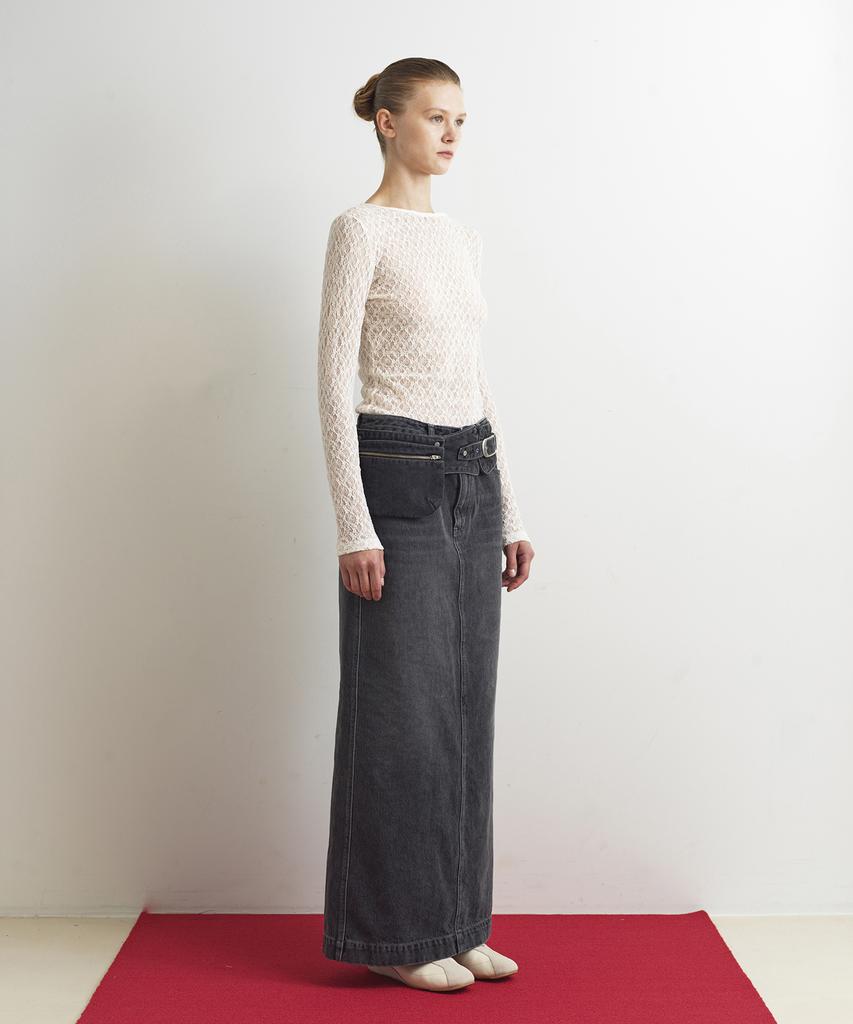 Aobteu Denim Long Skirt - Gray