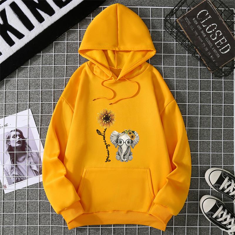Women's Sunflower Elephant Printing Pattern Round Neck Pullover Long Sleeve Sweater Women Pullover Crew Neck Style