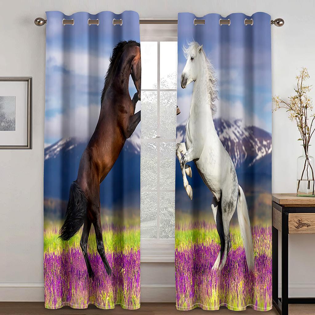 Representing the Success of the Horse 3D Digital Print Curtain Fabric Living Room Bedroom 90g Polyester Fiber Curtain Two Panels