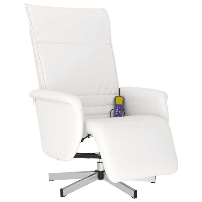 VidaXL Fauteuil inclinable de massage repose-pieds blanc similicuir 356654