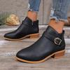 Botas Femininas de Inverno Salto Grosso Bico Fino Sapatos Estilo Zíper Duplo Tamanho Grande Botas Curtas Sapatos Modernos Confortáveis