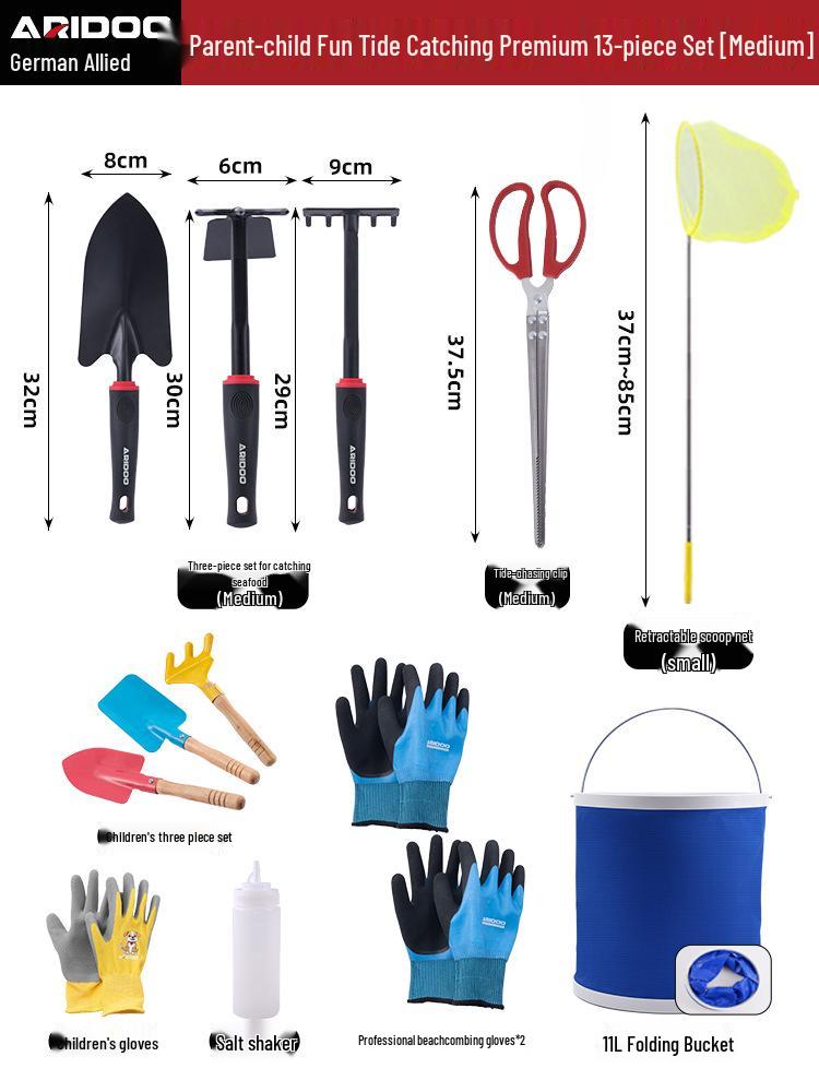 Tide-Chasing Tool Kit: Children's and Adults' Seaside Sand and Clam Digging Set with Shovel and Clips