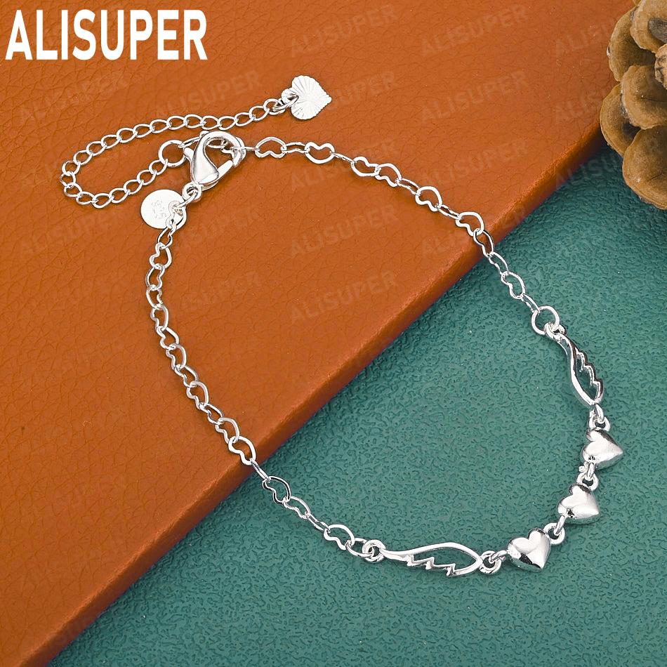 925 Sterling Silver Sweet Heart Side Chain Bracelet - Exquisite Gift Jewelry