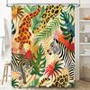 Animal Print Shower Curtain TROPICAL JUNGLE Wildlife Pattern Bath Rug Decoration Zebra Leopard Tiger Greenery Yellow Red Decorat