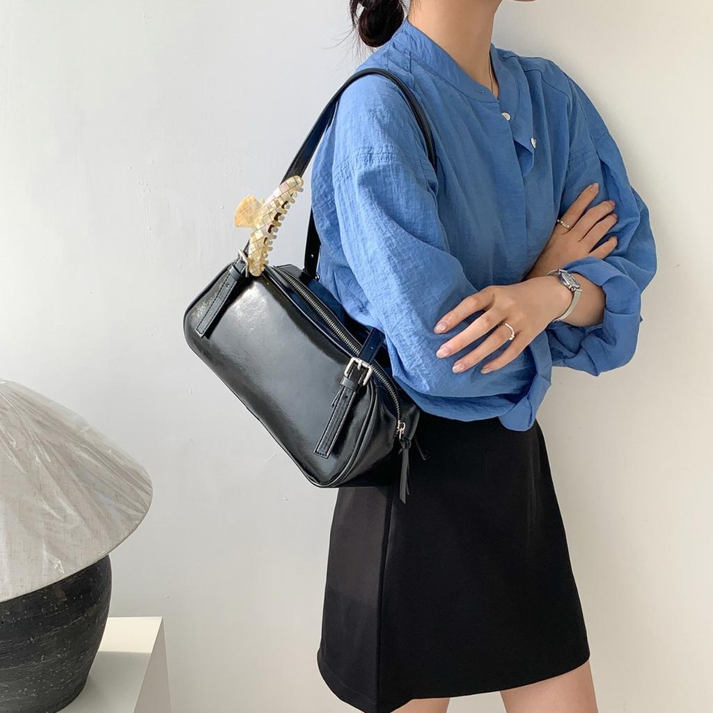 Baguette-Tasche hochwertig neu vielseitig tragbar Umhängetasche schlichtes Leder Nische Achseltasche Damen