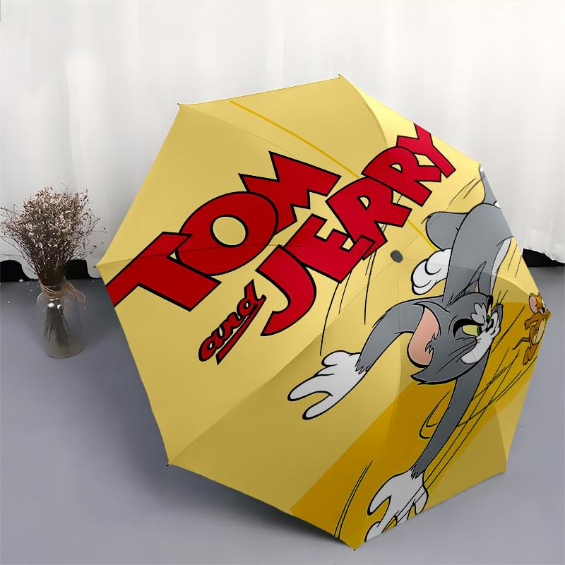 1pc Tom and Jerry Automatic Folding Umbrella - Compact 8-Rib Design, Durable Plastic & Iron1336L