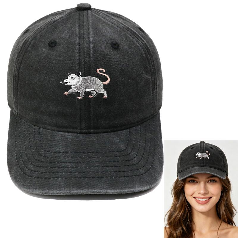 New cartoon possum embroidered baseball cap washed retro dad hat personalized men's and women's leisure sports hat