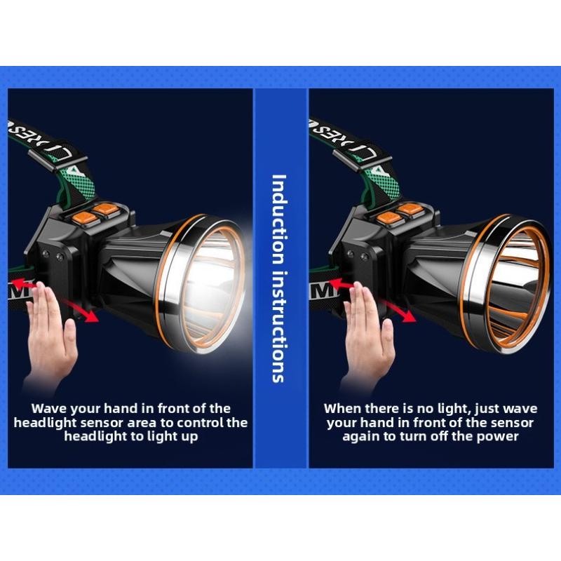 Outdoor Long Range, Strong Light Power, Ultra Bright Fishing Head Night Fishing Wearable Headlight Lithium Induction Flashlig