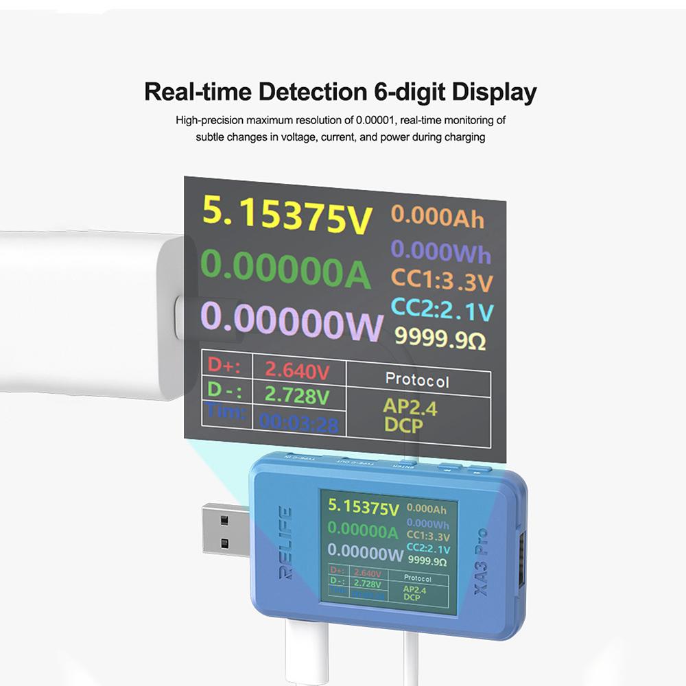1.77 Inch TFT LCD USB Tester 6.5A DC 24V Fast Charging Protocol Detector PD QC SCP Type-C Voltage Current Power Meter Monitor