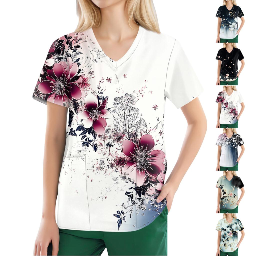 Modische, lässige Oberteile mit V-Ausschnitt und bedruckter Arbeitskleidung für Damen