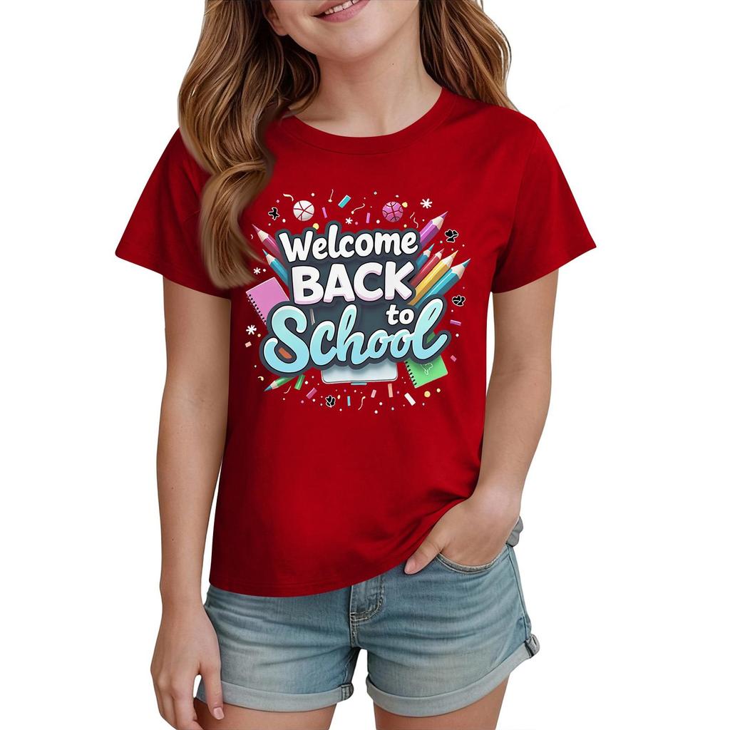Kids Back To School Graphic T Shirt Casual Short Sleeve Crew Neck Tee for Boys and Girls Comfortable Fit Lightweight Fabric