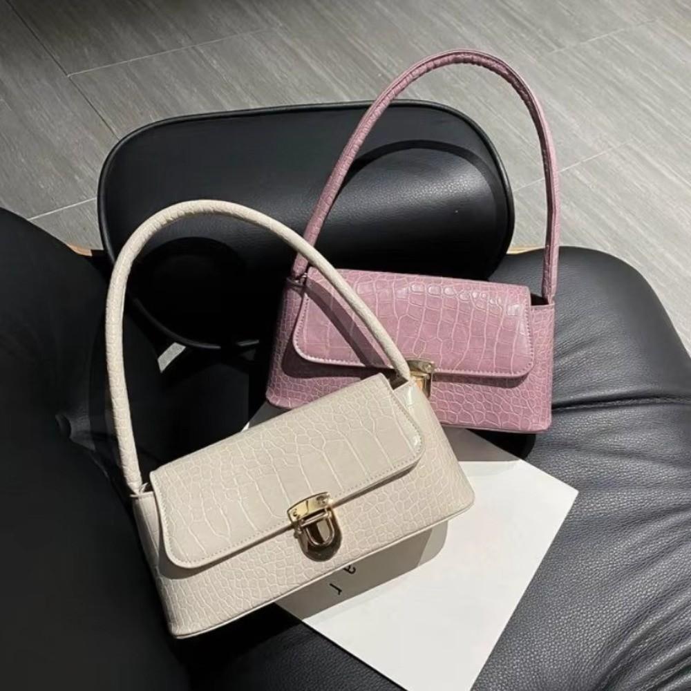 New Solid Color Women's Underarm Shoulder Bag Luxury Design Versatile Ladies Handbag Purse Stone Patterned Crossbody Bags