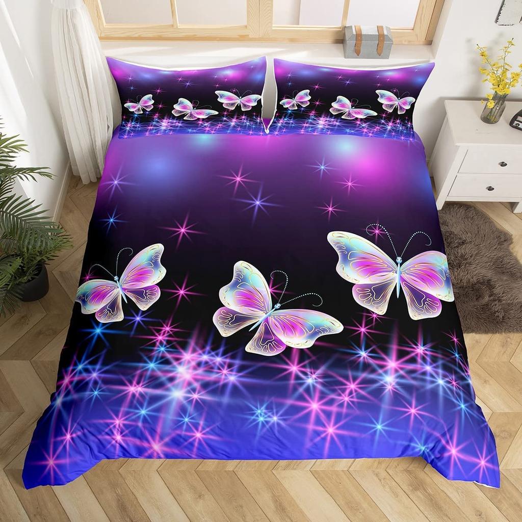 Butterfly Duvet Cover Set Twin King Size Romantic Rose Floral Bedding Set Microfiber Galaxy Comforter Cover For Girl Women Room