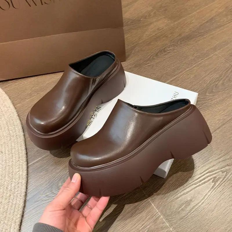Fashion Spring Flats Platform Mules Shoes Women Slingback Slippers Shoes 2024 Designer Fad Sandals New Casual Walking Flip Flops Female