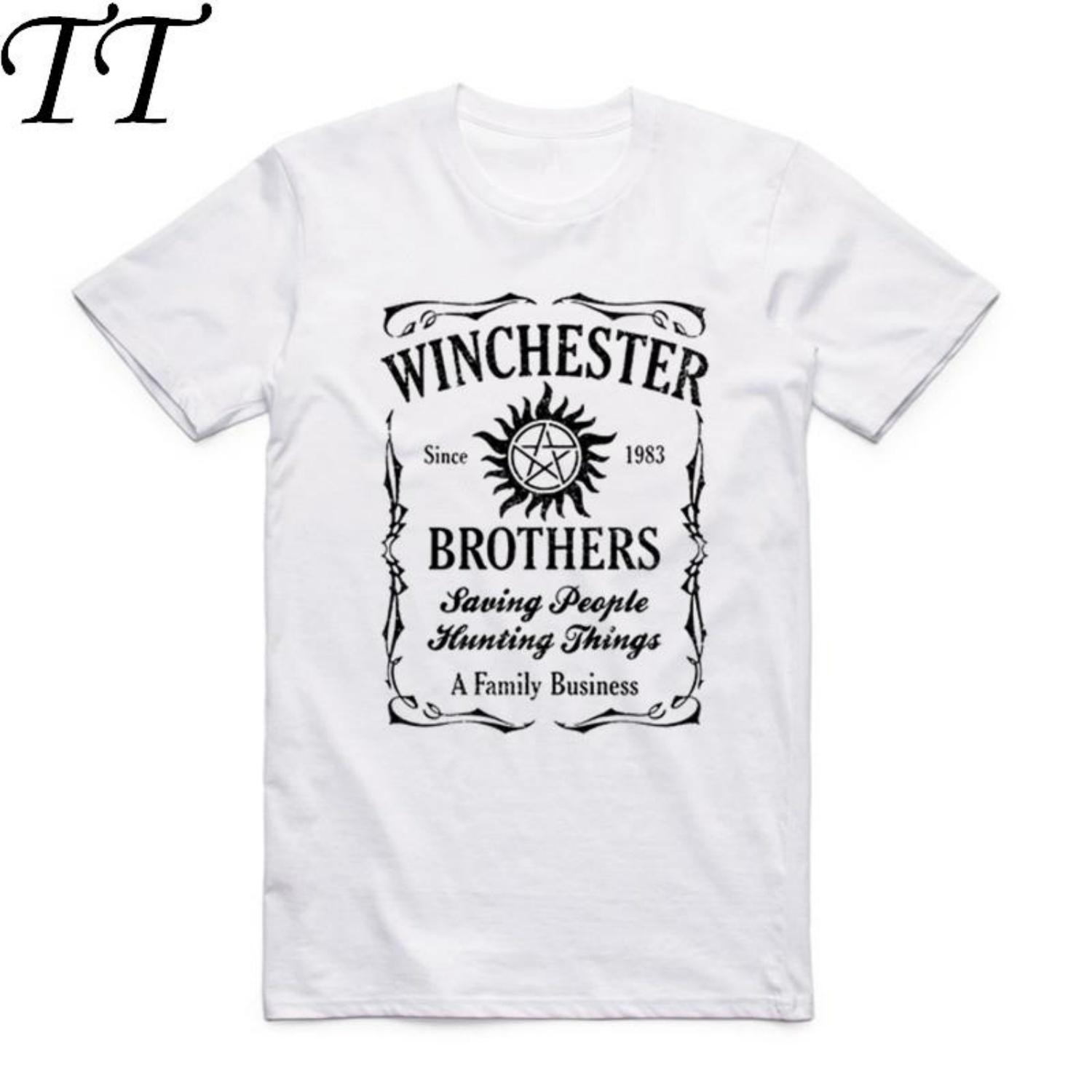 2017 S-XXX Men s Supernatural TV Series Winchester Bros Sam Dean Castiel T-shirt Short Sleeve O-Neck Camisetas S чёрный