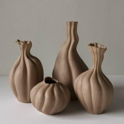 Ceramic Vase Irregular Handwork Flower Vase Floral Arrangement Accessories Striped Hand Pinch Porcelain Craftwork Home Decor