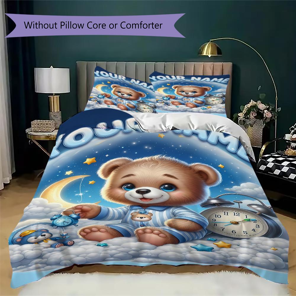 Custom Name Rainbow Heart Bear Love Bedding,Quilt Set Quilt Cover Pillowcase Home Birthday Gift(1 * duvet cover + 2 * pillowcase, without core)_lx