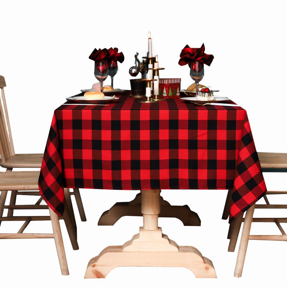Amazon Tablecloth Decoration Red Black And White Checked Christmas Day American Yarn Dining Table Tablecloth Household