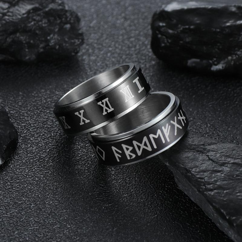 Nordic Viking Rune Stainless Steel Ring for Men Retro Simple Freely Spinning Anti-Stress Accessory  Gift