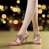Fashion Summer Rhinestone Sandals Genuine Leather Glitter Women Open Toe Sandals High Heels Party Shoes Gladiator Sandals Wedding Shoes