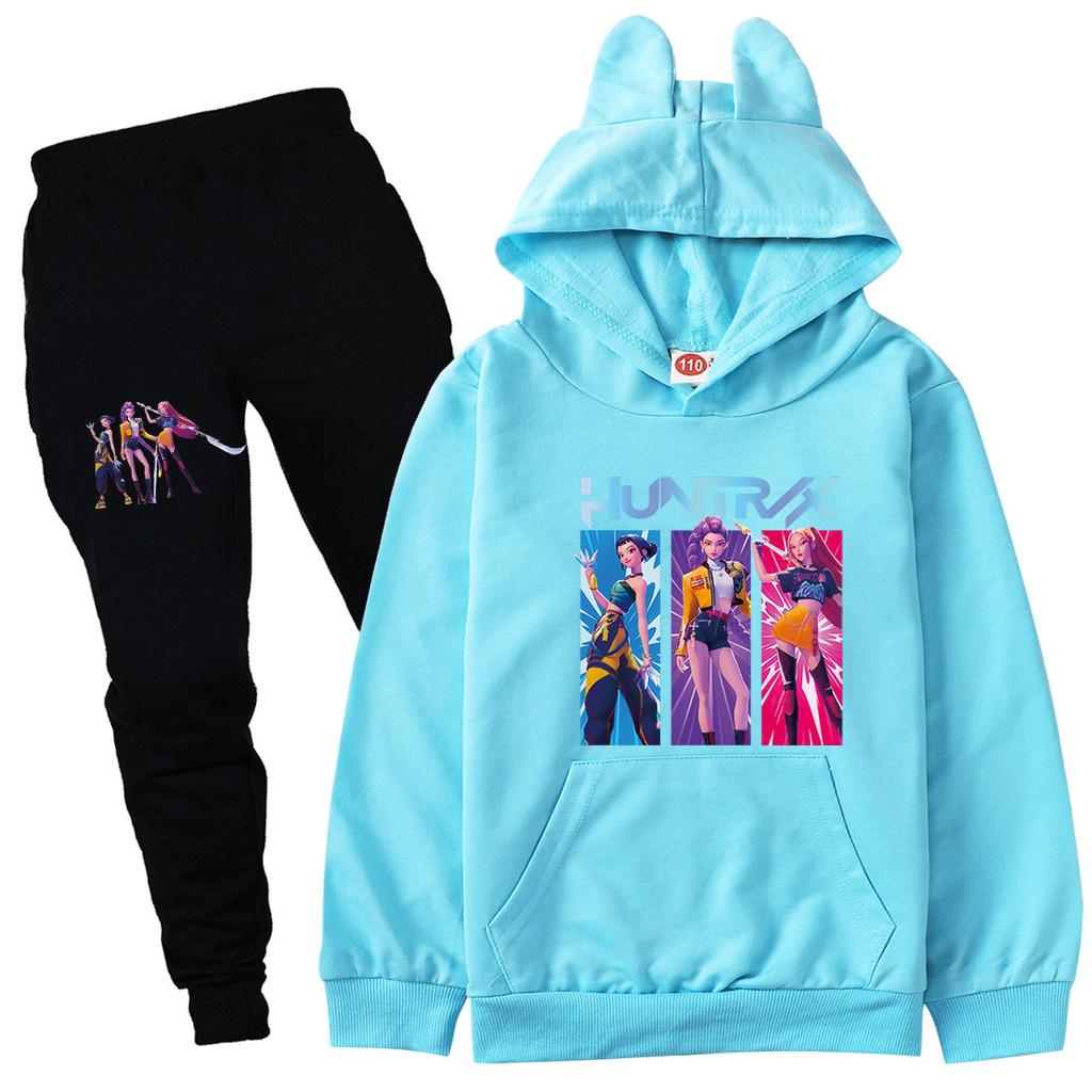 Kinder Mädchen Anime Cartoon K-Pop Rumi Zoey Mira Bedruckt Lässige Langarm Kapuzenpullover Hosen Kleidung Set