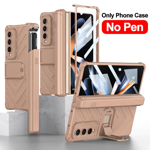Για Samsung Galaxy Z Fold 4 3 Θήκη Armor Μαγνητικό σκληρό κάλυμμα - Περιλαμβάνεται Γυάλινη θήκη για στυλό για Galaxy Z Fold4 5g