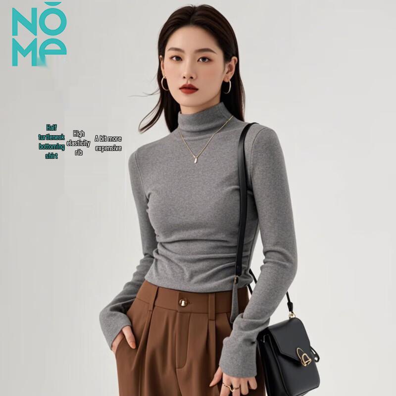 

NOME Women s Ribbed Semi-High Neck Long Sleeve Top XL