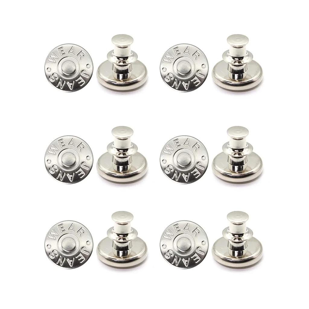 6pcs-Adjustable detachable jeans button Sew free vintage metal button garment button accessory I-button