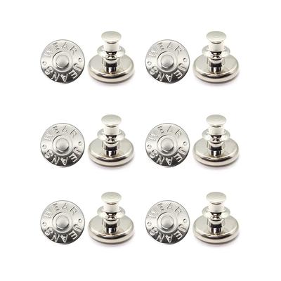 6pcs-Adjustable Detachable Jeans Button Sew Free Vintage Metal Button Garment Button Accessory I-button