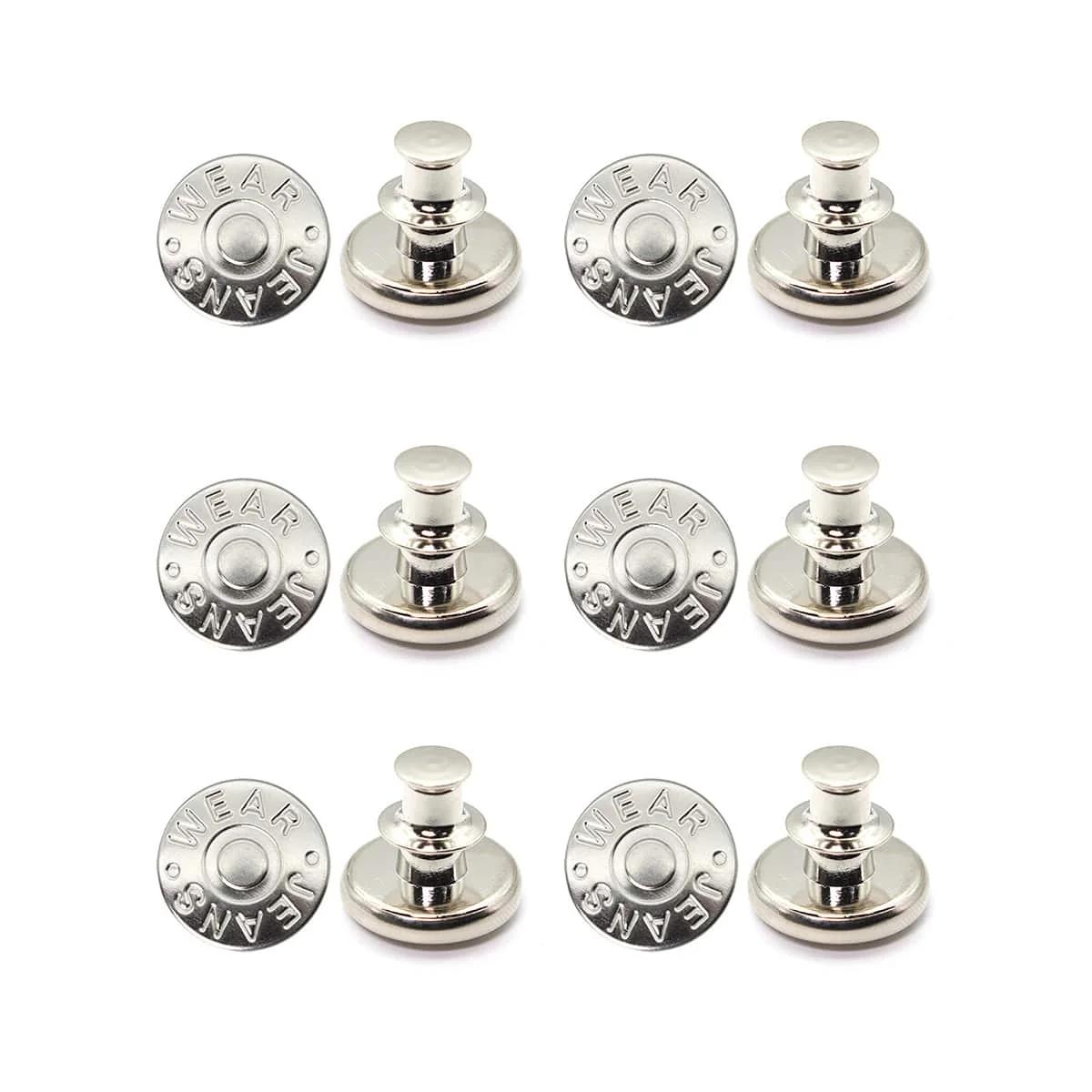 

6 шт.-Регулируемая съемная джинсовая пуговица Не требующая шитья винтажная металлическая пуговица пуговица для одежды аксессуар I-пуговица серебряный