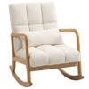 Rocking Armchair 90 degrees-130 degrees with Lumbar Cushion upholstered in Sherpa Fabric, 64.5x82x89 cm, White and Wood Colour