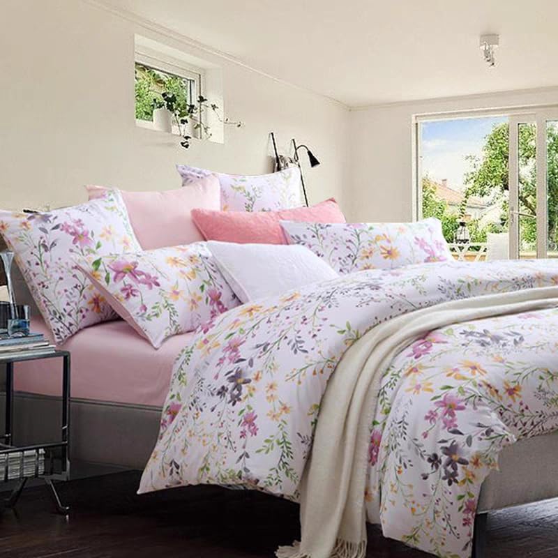 100% Cotton Pillowcases Set of 2 Queen Size 20"x30" Floral Printed Lavender Flower Pillow Cases Soft Breathable Cooling Pillowcase Decorative Pillow