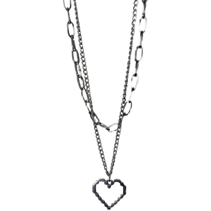 Trendy Japanese Korean Multi-layer Hip Hop Necklace with Heart Pendant