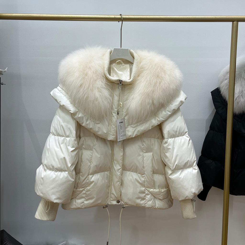 European New Natural Fox Big Fur Collar Down Jacket Women's Short Thickened Warm Loose Pie Overcome Coat