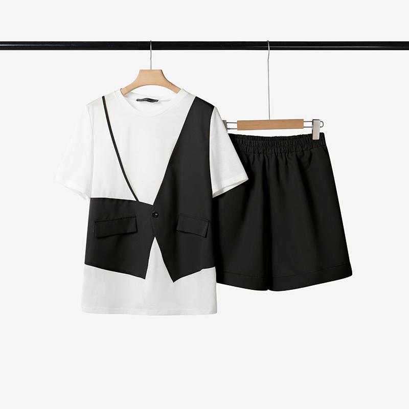 ZANZEA Women Patchwork Short Sleeve T-Shirts and Shorts Summer Two Piece Suit Sets