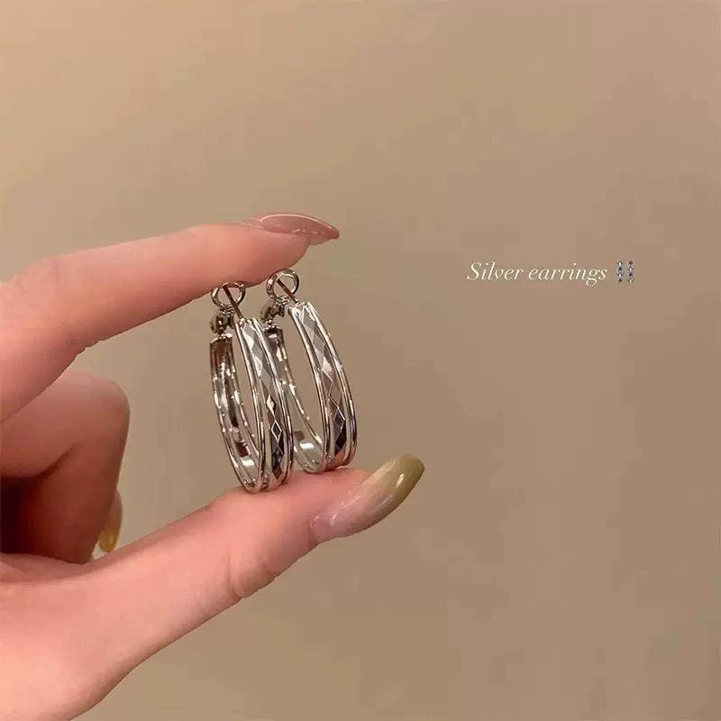Brushed matte plain ring ear buckle female design earrings cold wind ear