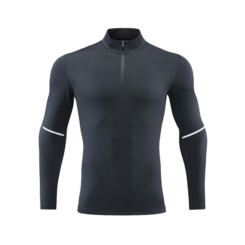 Men s Spring Quick Dry Long Sleeve Half-Zip Fitness Running Shirt S темно-серого