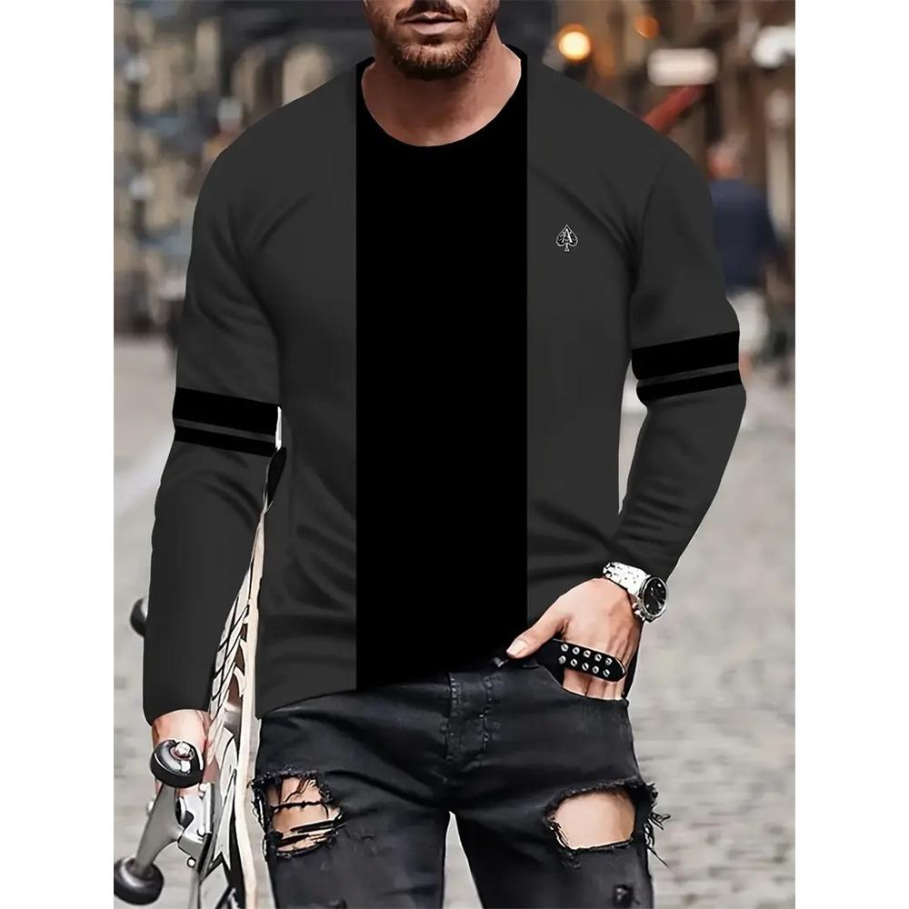 Semplice Stampa Longteng Autunno Moda Girocollo T-shirt a Maniche Lunghe da Uomo Top Outdoor Street Fashion Quotidiano Casual Comfort