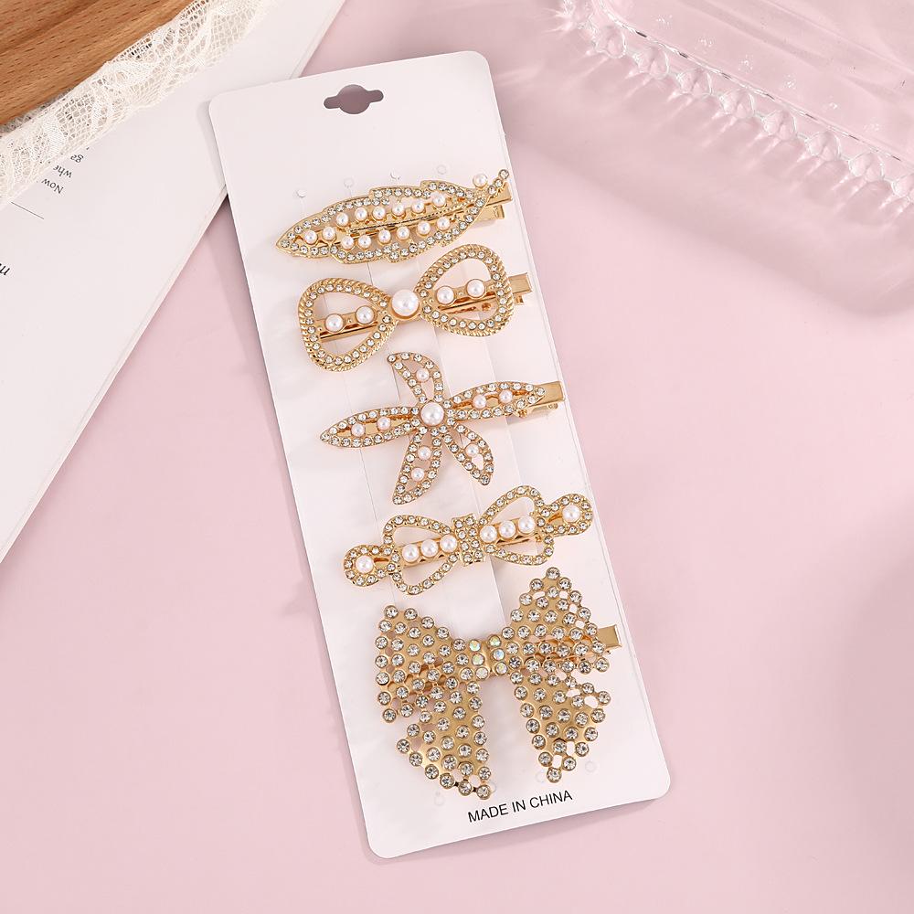 Popular Pearl Rhinestone Alloy Barrette Korean-Style Sweet Full-Rhinestone Hair Clip for Girls Stylish Elegant Side