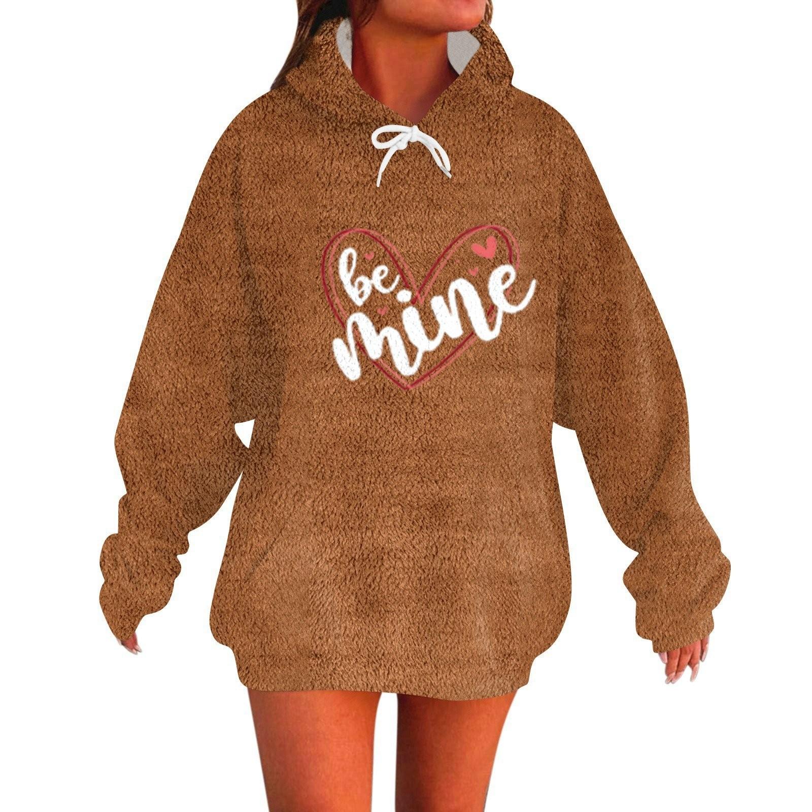 

BE MIME Женская мода Повседневный свитер с длинными рукавами и капюшоном с принтом ко Дню святого Валентина XXXL верблюд
