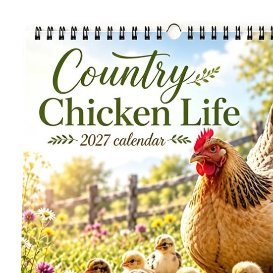 Farm Life Theme Calendar 2027 Country Chicken Wall Calendar, 12-Month Planner with Spiral Hens Chicks Binding, Thick Paper Academic Year for