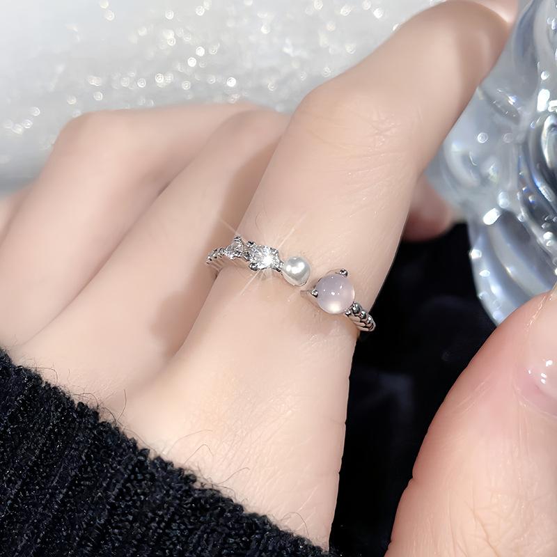 Niche Design Double-Layer Pink Love Open Ring Set Stacked Ring Personalized Women'S Fashion High-End Jewelry