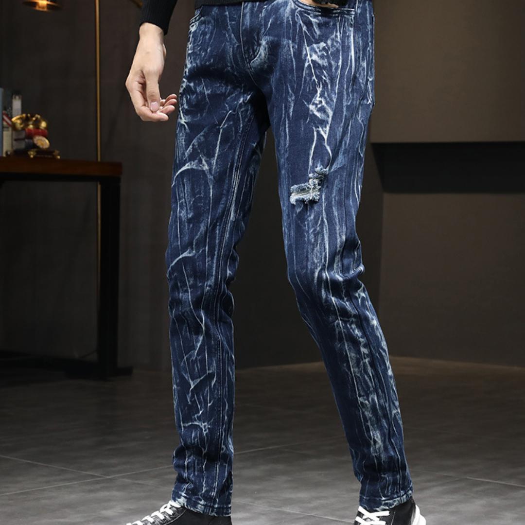 

Осень и зима Новые узкие джинсы Мужские модные индивидуальные брюки Black Tide Высококачественные джинсовые брюки