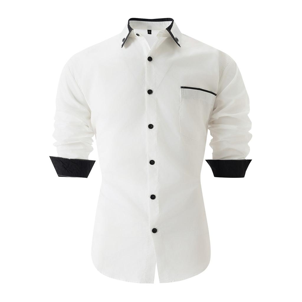 Pánská podzimní ležérní volná košile s dlouhým rukávem a knoflíky, colorblock