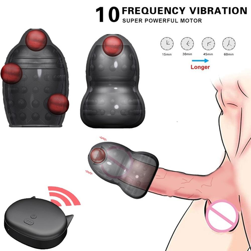 Remote Control Vibration Black Samurai Wolf Tooth Sleeve Penis Vibration Masturbator Glans Trainer Airplane Cup Fun Toy